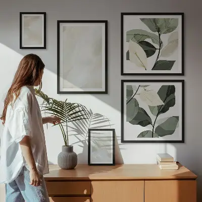 Pared galería de arte pinturas brillantes de estilo boho abstracto