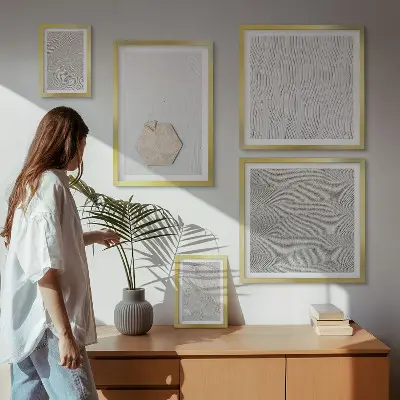 Set de 5 cuadros decorativos para salón con diseño de texturas de arena estilo boho