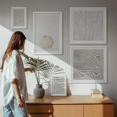 Set de 5 cuadros decorativos para salón con diseño de texturas de arena estilo boho