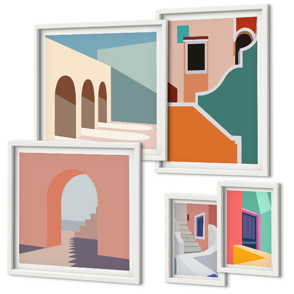 Conjunto de cuadros decorativos Ilustraciones coloridas de edificios