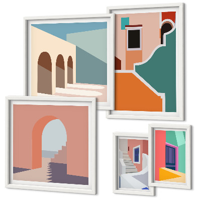 Conjunto de cuadros decorativos Ilustraciones coloridas de edificios