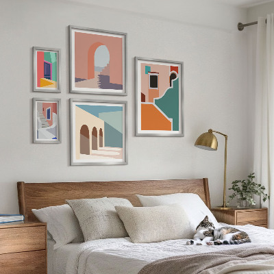 Conjunto de cuadros decorativos Ilustraciones coloridas de edificios