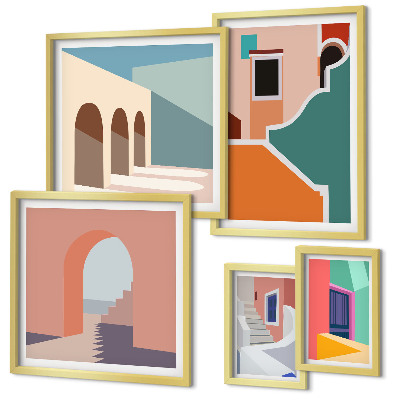 Conjunto de cuadros decorativos Ilustraciones coloridas de edificios