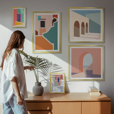 Conjunto de cuadros decorativos Ilustraciones coloridas de edificios