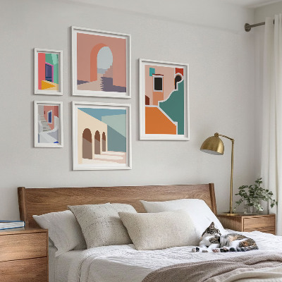 Conjunto de cuadros decorativos Ilustraciones coloridas de edificios