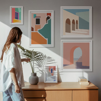 Conjunto de cuadros decorativos Ilustraciones coloridas de edificios