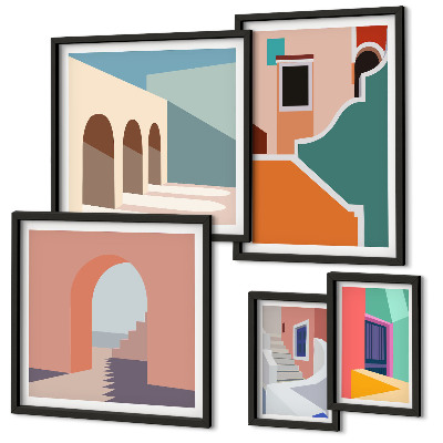 Conjunto de cuadros decorativos Ilustraciones coloridas de edificios