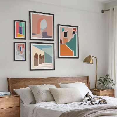 Conjunto de cuadros decorativos Ilustraciones coloridas de edificios