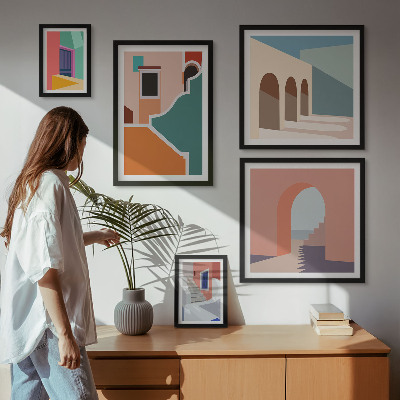 Conjunto de cuadros decorativos Ilustraciones coloridas de edificios