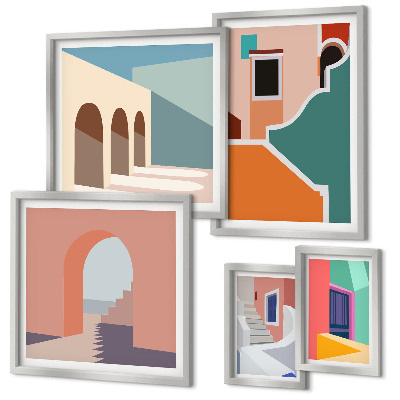 Conjunto de cuadros decorativos Ilustraciones coloridas de edificios