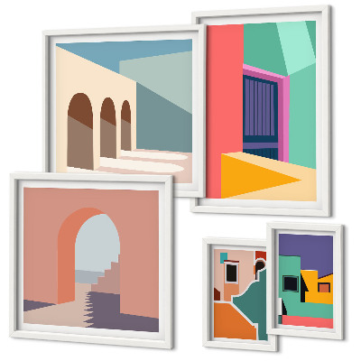 Set de 5 cuadros para salón Ilustraciones coloridas de la ciudad