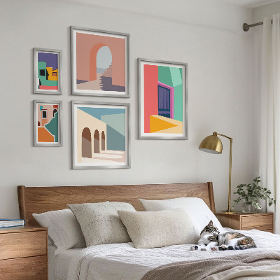 Set de 5 cuadros para salón Ilustraciones coloridas de la ciudad