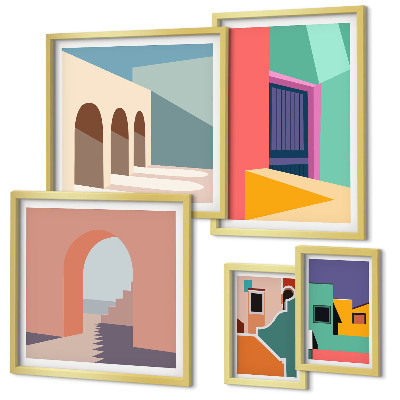 Set de 5 cuadros para salón Ilustraciones coloridas de la ciudad