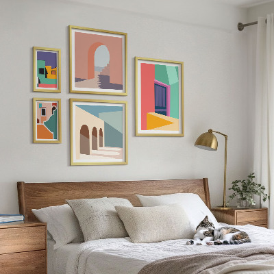 Set de 5 cuadros para salón Ilustraciones coloridas de la ciudad