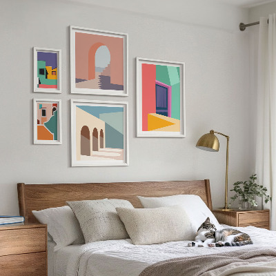 Set de 5 cuadros para salón Ilustraciones coloridas de la ciudad
