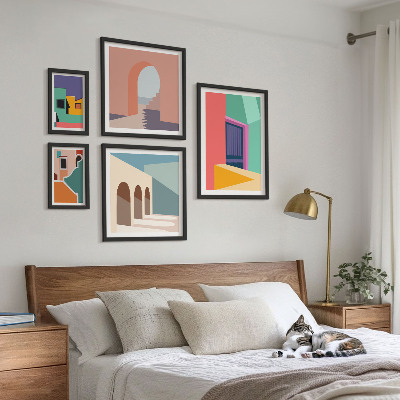 Set de 5 cuadros para salón Ilustraciones coloridas de la ciudad