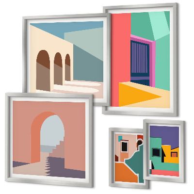 Set de 5 cuadros para salón Ilustraciones coloridas de la ciudad