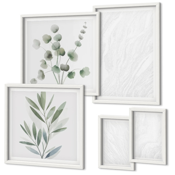 Set de 5 cuadros para salón Elegante estructura de ramitas de mármol