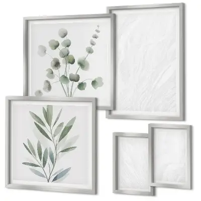 Set de 5 cuadros para salón diseño de estructura de ramitas de mármol elegante