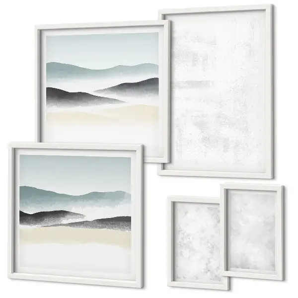 Conjunto de cuadros decorativos con fondo abstracto de manchas blancas