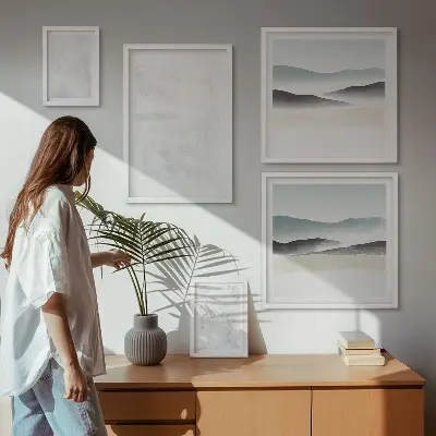 Conjunto de cuadros decorativos con fondo abstracto de manchas blancas
