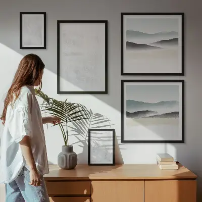 Conjunto de cuadros decorativos con fondo abstracto de manchas blancas