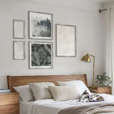 Set de 5 cuadros para salón diseño de estructuras de piedra en tonos pastel