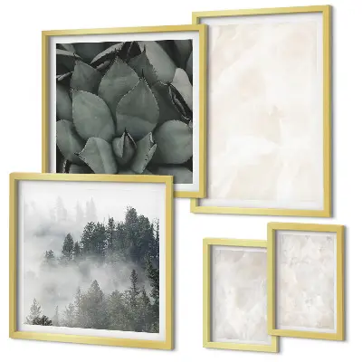 Set de 5 cuadros para salón diseño de estructuras de piedra en tonos pastel
