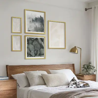 Set de 5 cuadros para salón diseño de estructuras de piedra en tonos pastel