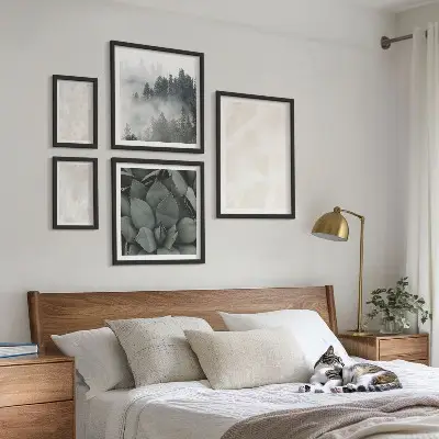 Set de 5 cuadros para salón diseño de estructuras de piedra en tonos pastel