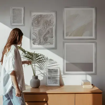 Pared galería de arte con patrones abstractos industriales