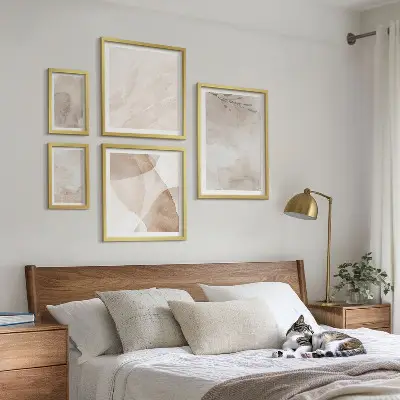 Set de 5 cuadros para salón con diseños de pinturas de acuarela y texturas bohemias