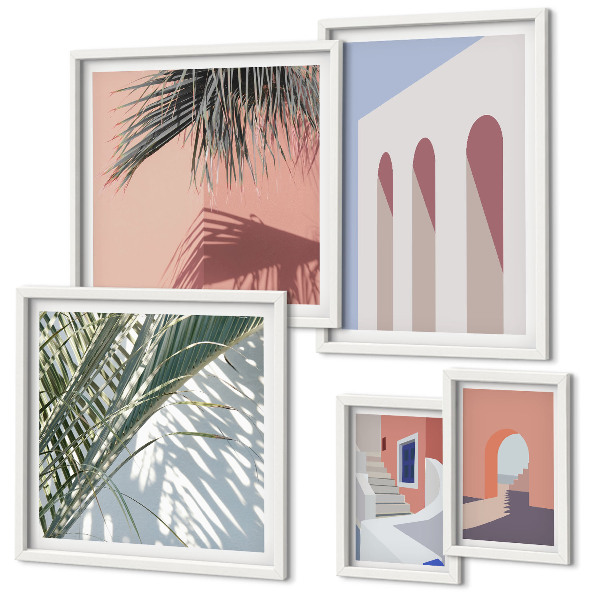 Set de 5 cuadros para salón Ilustraciones de arquitectura urbana