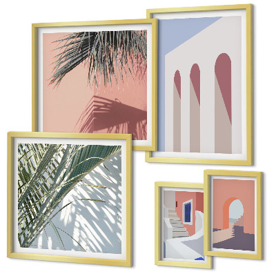 Set de 5 cuadros para salón Ilustraciones de arquitectura urbana