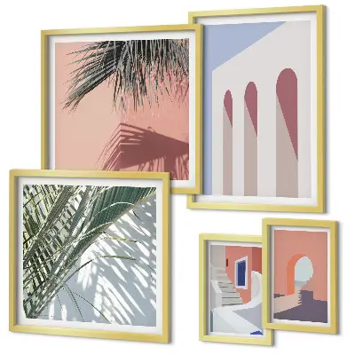 Set de 5 cuadros de ilustraciones de arquitectura urbana para salón