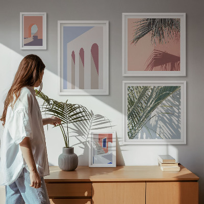Set de 5 cuadros para salón Ilustraciones de arquitectura urbana