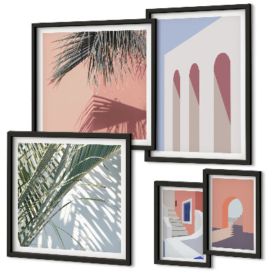 Set de 5 cuadros para salón Ilustraciones de arquitectura urbana
