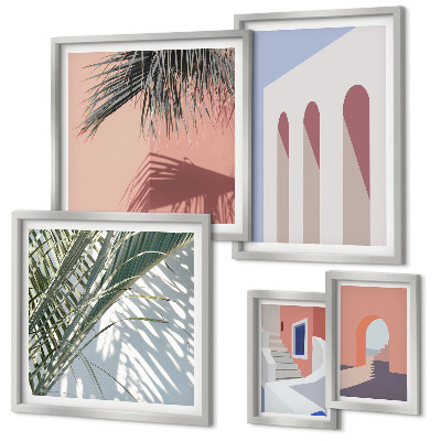 Set de 5 cuadros para salón Ilustraciones de arquitectura urbana