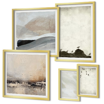 Pared galería de arte Pájaros, rocas, pinceladas, decoraciones