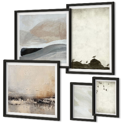 Pared galería de arte Pájaros, rocas, pinceladas, decoraciones