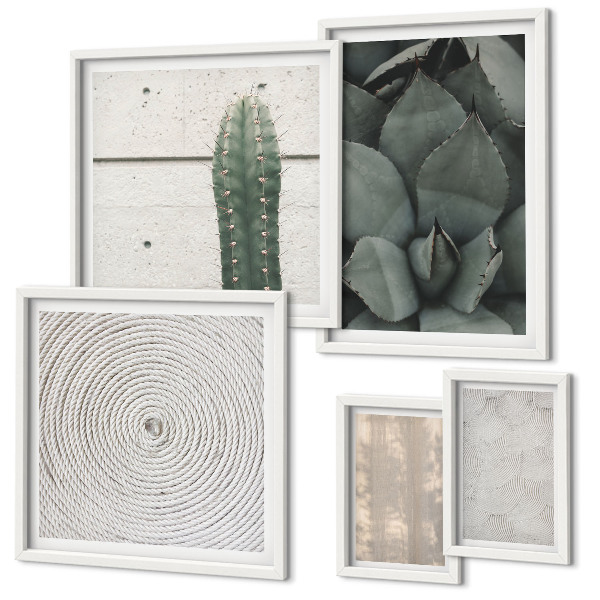 Set de 5 cuadros para salón Texturas veraniegas con un toque tropical.