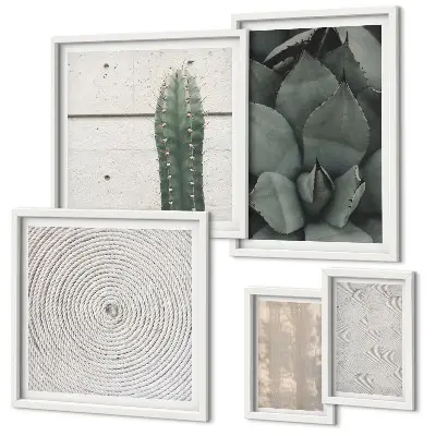 Set de 5 cuadros para salón con diseño de texturas veraniegas y toque tropical