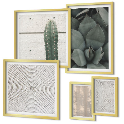 Set de 5 cuadros para salón Texturas veraniegas con un toque tropical.