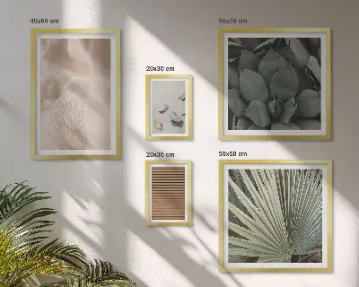 Pared galería de arte con texturas de tela, madera y piedras