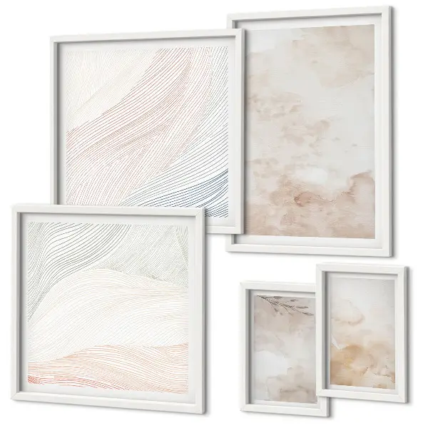 Set de 5 cuadros decorativos para salón diseño de hojas y manchas de acuarela