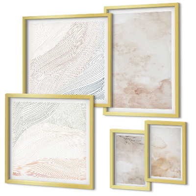 Set de 5 cuadros para salón Hojas y manchas de acuarela