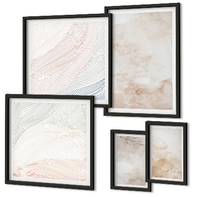 Set de 5 cuadros para salón Hojas y manchas de acuarela