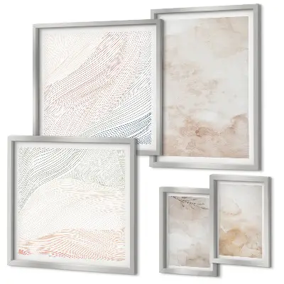 Set de 5 cuadros decorativos para salón diseño de hojas y manchas de acuarela