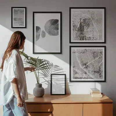 Set de 5 cuadros para salón con diseño de formas modernas abstractas