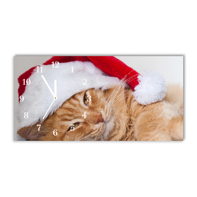 RELOJES SOBRE VIDRIO Horizontal Gato del sombrero de Santa de Navidad